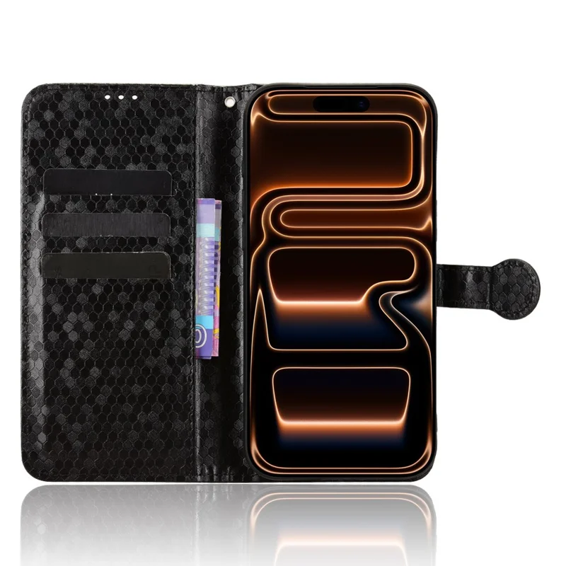 Walletcase met stippenpatroon voor iPhone 17 Pro Max, imitatie lederen hoesje met polsbandje - Zwart