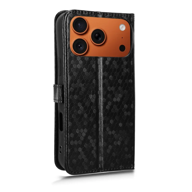 Walletcase met stippenpatroon voor iPhone 17 Pro Max, imitatie lederen hoesje met polsbandje - Zwart