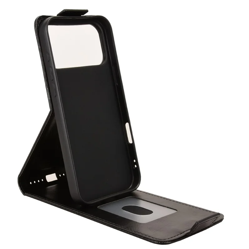 For iPhone 18 Pro Max / 17 Pro Max Stand Case Magnetic Clasp Vertical Flip Leather Phone Cover with Card Holder - Black