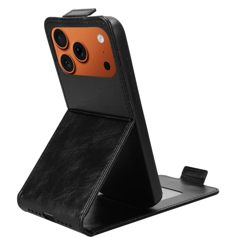 For iPhone 18 Pro Max / 17 Pro Max Stand Case Magnetic Clasp Vertical Flip Leather Phone Cover with Card Holder - Black