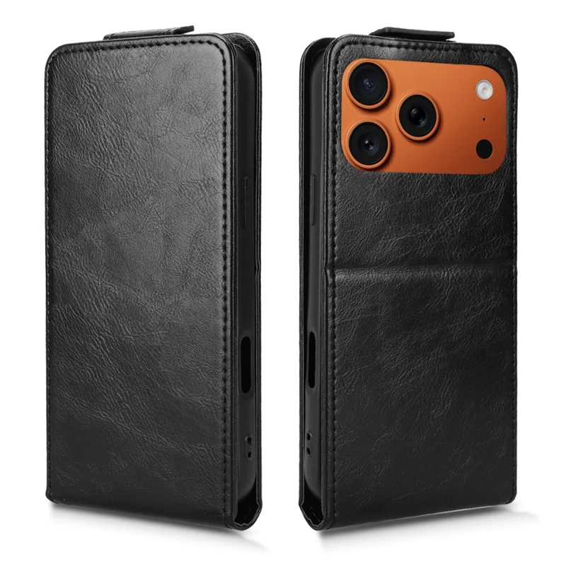 For iPhone 18 Pro Max / 17 Pro Max Stand Case Magnetic Clasp Vertical Flip Leather Phone Cover with Card Holder - Black
