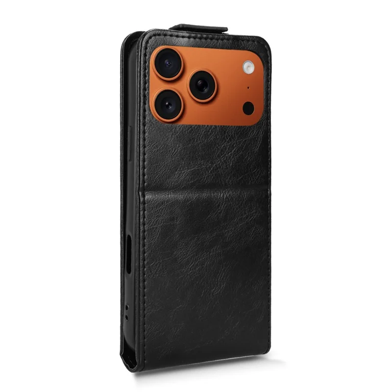For iPhone 18 Pro Max / 17 Pro Max Stand Case Magnetic Clasp Vertical Flip Leather Phone Cover with Card Holder - Black