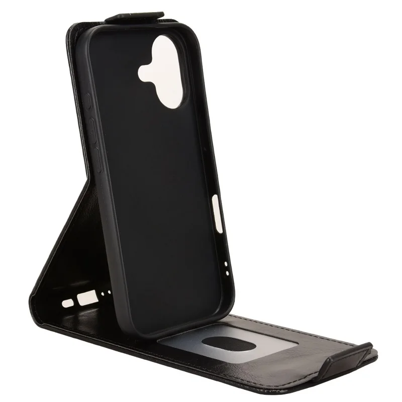 For iPhone 17 Stand Case Magnetic Clasp Vertical Flip Leather Phone Cover with Card Holder - Black