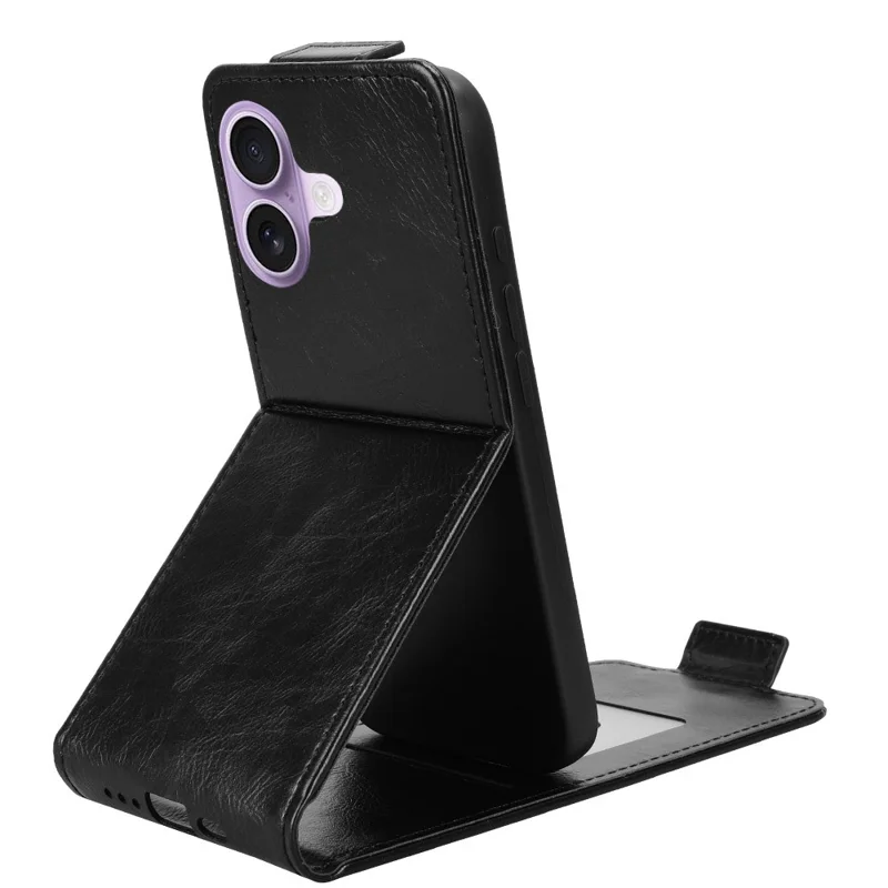 For iPhone 17 Stand Case Magnetic Clasp Vertical Flip Leather Phone Cover with Card Holder - Black