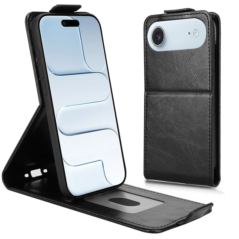 For iPhone Air Stand Case Magnetic Clasp Vertical Flip Leather Phone Cover with Card Holder - Black