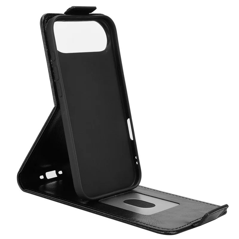 For iPhone Air Stand Case Magnetic Clasp Vertical Flip Leather Phone Cover with Card Holder - Black