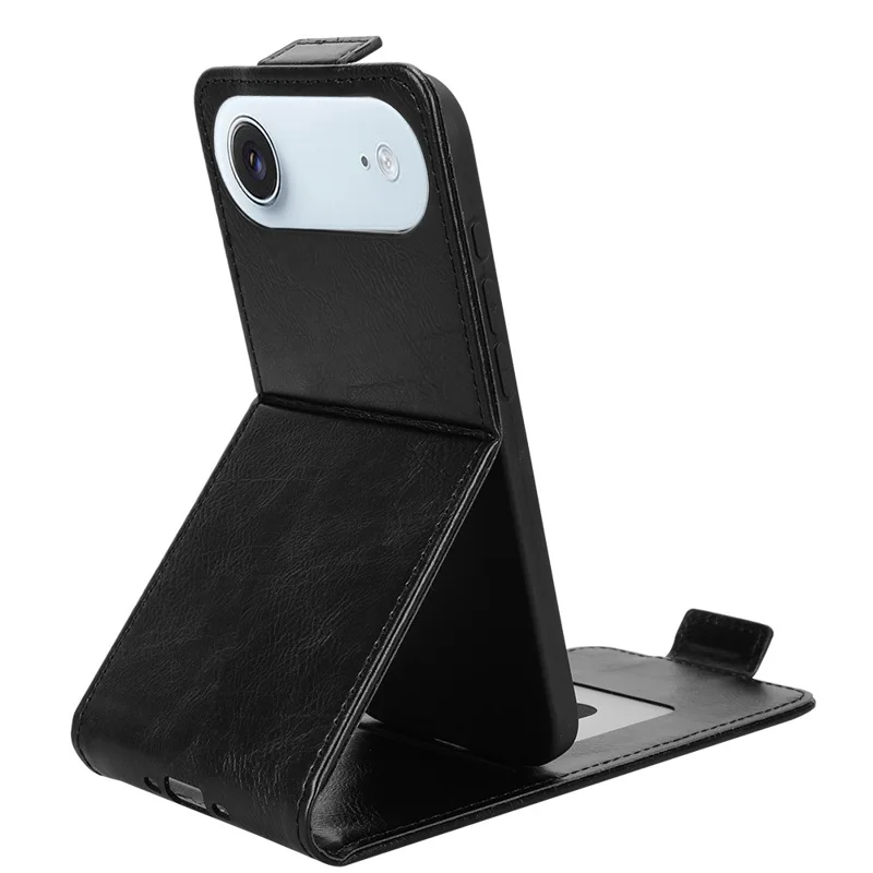 For iPhone Air Stand Case Magnetic Clasp Vertical Flip Leather Phone Cover with Card Holder - Black