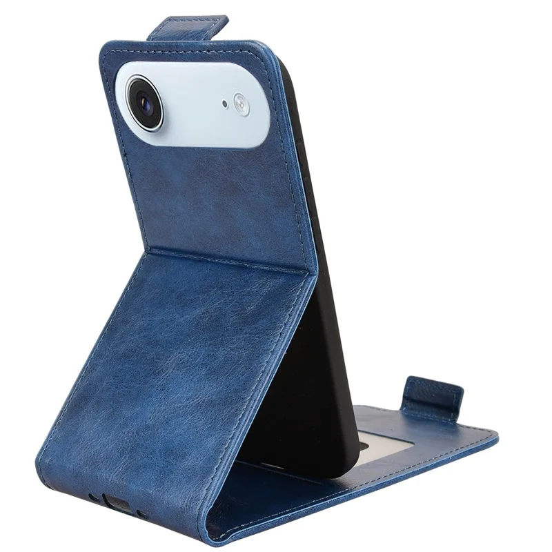 For iPhone Air Stand Case Magnetic Clasp Vertical Flip Leather Phone Cover with Card Holder - Dark Blue