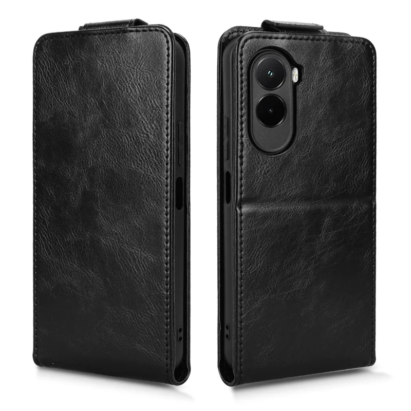 For Xiaomi Poco M7 4G (169mm)  /  Poco M7 Plus 5G Stand Case Magnetic Clasp Vertical Flip Leather Phone Cover with Card Holder - Black