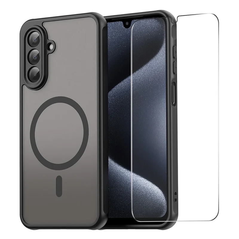 ENKAY SOMBRERO PRÍNCIPE Para Samsung Galaxy A17 5G Funda Magnética con Vidrio Templado 9H PC TPU Mate Cubierta de Teléfono - Negro