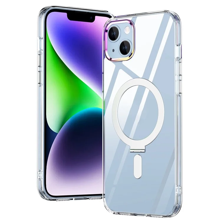Custodia Per Telefono Magnetico Per Iphone 14 Plus, pc Elettriclating Pc+coperchio Del Tefono Succhio Tpu Con un Kickstand Nascosto a Mani Libere - Trasparente