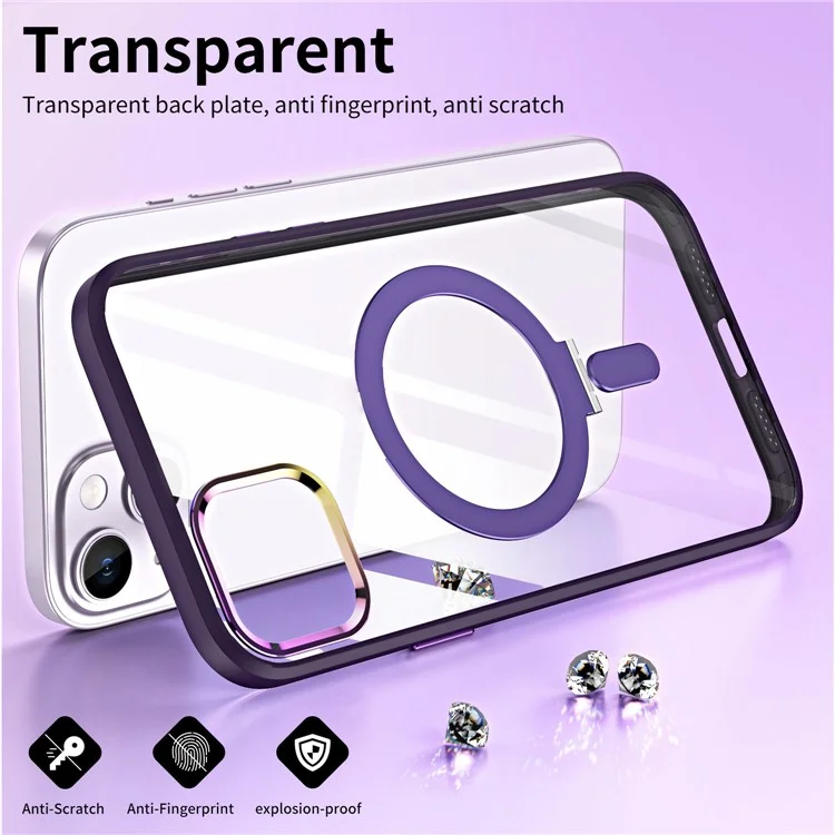 Custodia Per Telefono Magnetico Per Iphone 14 Plus, pc Elettriclating Pc+coperchio Del Tefono Succhio Tpu Con un Kickstand Nascosto a Mani Libere - Trasparente