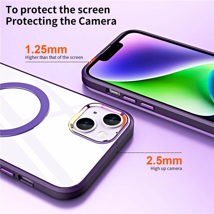 Custodia Per Telefono Magnetico Per Iphone 14 Plus, pc Elettriclating Pc+coperchio Del Tefono Succhio Tpu Con un Kickstand Nascosto a Mani Libere - Trasparente