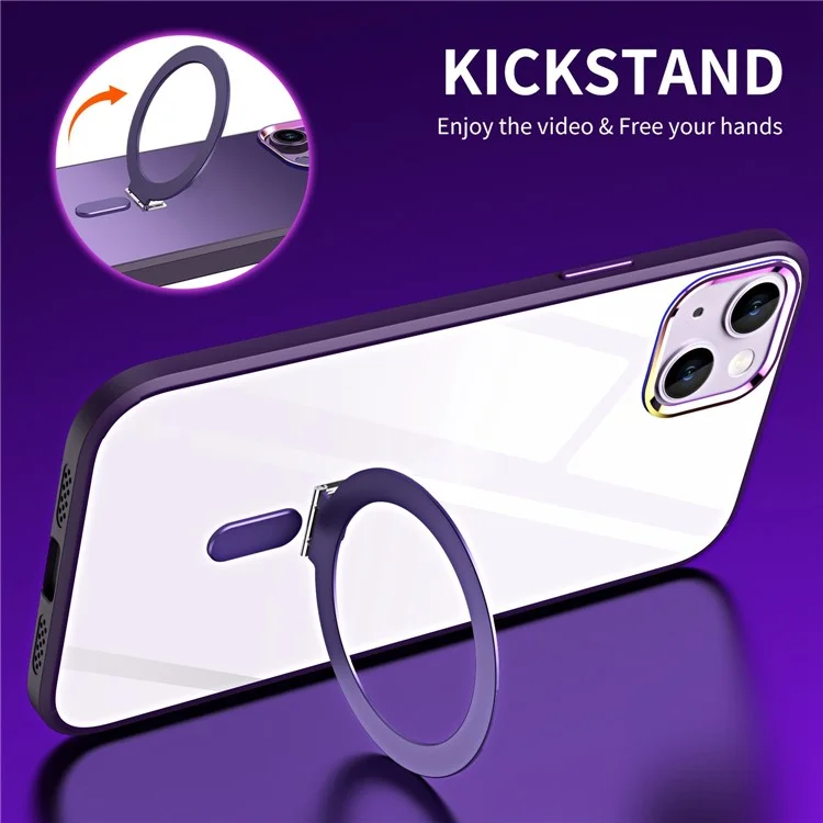 Custodia Per Telefono Magnetico Per Iphone 14 Plus, pc Elettriclating Pc+coperchio Del Tefono Succhio Tpu Con un Kickstand Nascosto a Mani Libere - Trasparente
