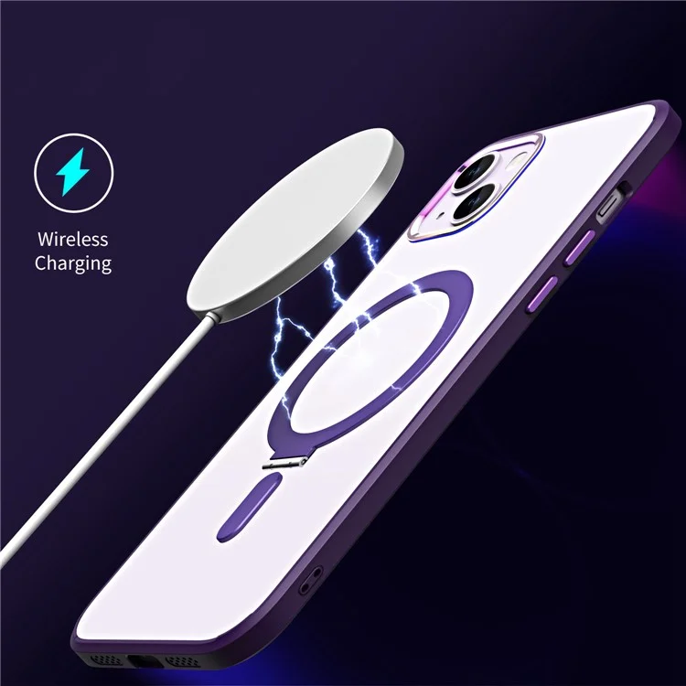 Custodia Per Telefono Magnetico Per Iphone 14 Plus, pc Elettriclating Pc+coperchio Del Tefono Succhio Tpu Con un Kickstand Nascosto a Mani Libere - Trasparente