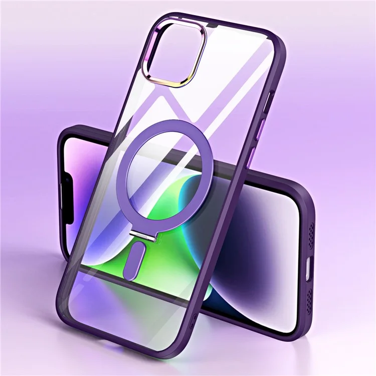 Custodia Per Telefono Magnetico Per Iphone 14 Plus, pc Elettriclating Pc+coperchio Del Tefono Succhio Tpu Con un Kickstand Nascosto a Mani Libere - Trasparente