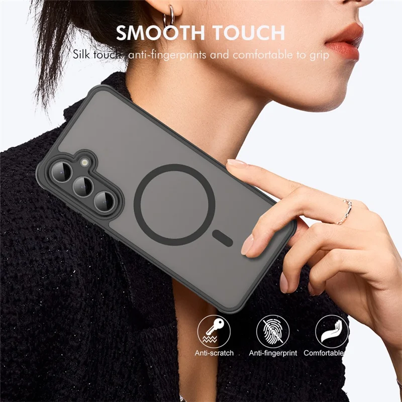 ENKAY SOMBRERO PRÍNCIPE Para Samsung Galaxy S25 FE Funda magnética con vidrio templado 9H PC TPU mate Funda de teléfono - Negro