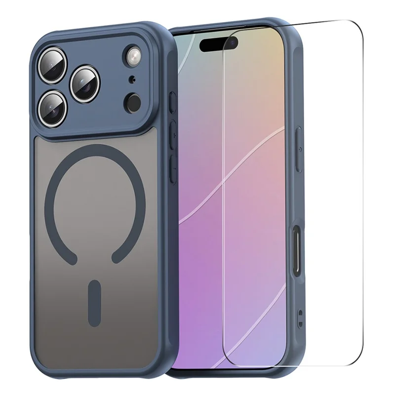 ENKAY HAT PRINCE For iPhone 17 Pro Max Magnetic Case with Hydrogel Film PC TPU Matte Phone Cover - Blue
