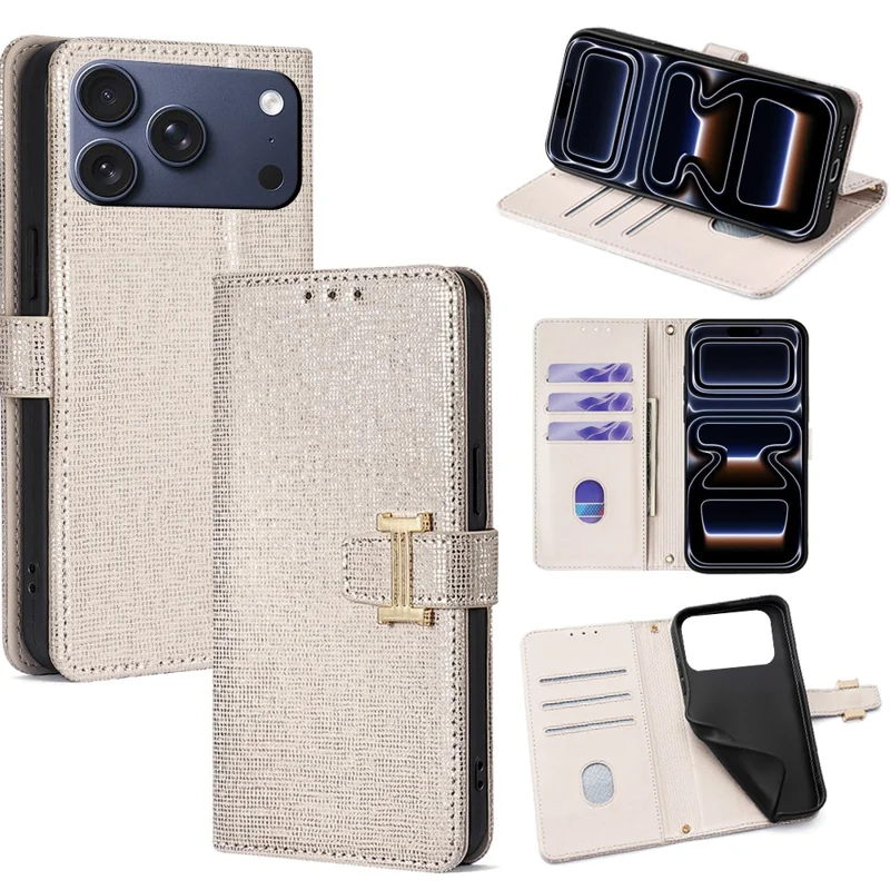 For iPhone 17 Pro Case Metal I-Buckle PU Leather Wallet Phone Cover - White
