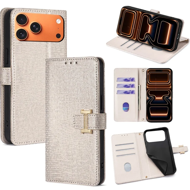 For iPhone 17 Pro Max Case Metal I-Buckle PU Leather Wallet Phone Cover - White