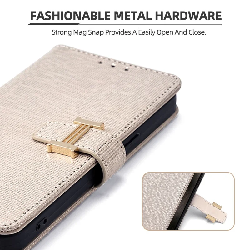 For iPhone 17 Pro Max Case Metal I-Buckle PU Leather Wallet Phone Cover - White