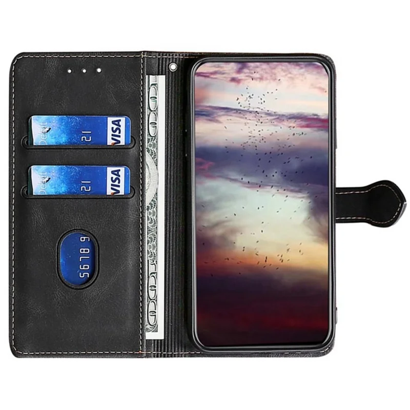 For iPhone 17 Pro Case Leather Wallet Phone Cover with Straw Hat Magnetic Clasp - Black