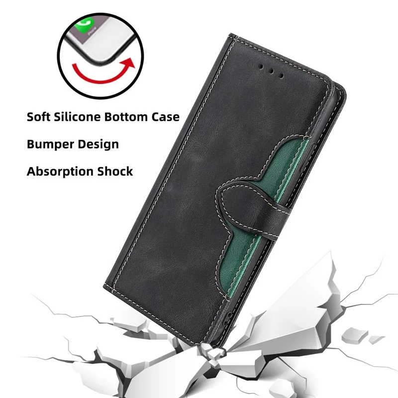 For iPhone 17 Pro Case Leather Wallet Phone Cover with Straw Hat Magnetic Clasp - Black