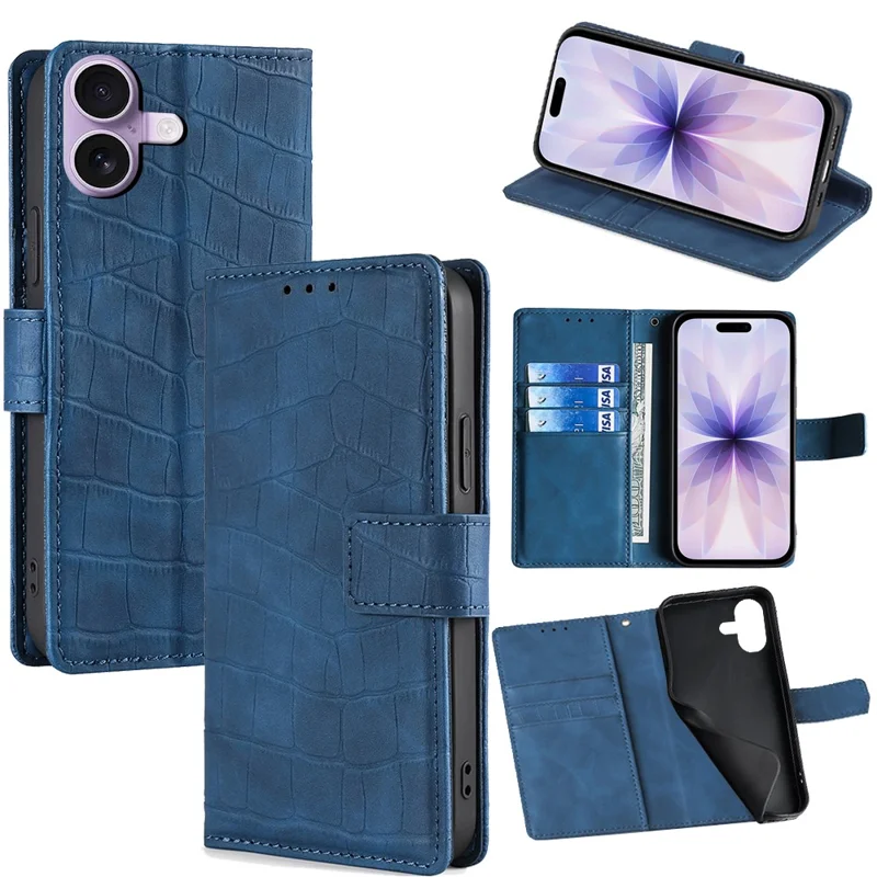 For iPhone 17 Case Crocodile Texture PU Leather Phone Cover - Blue
