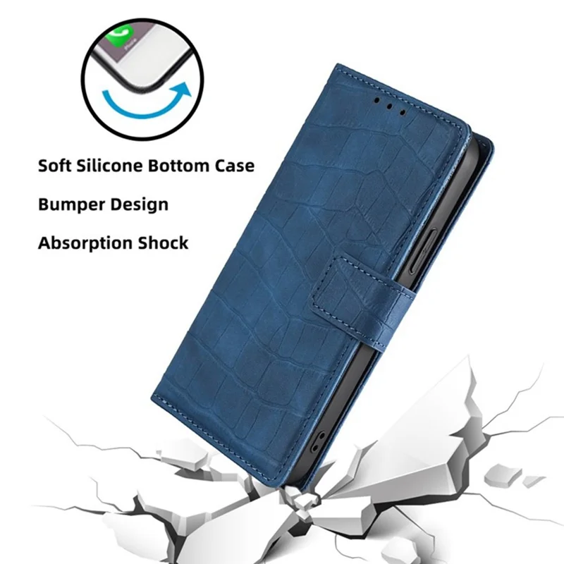 For iPhone 17 Case Crocodile Texture PU Leather Phone Cover - Blue