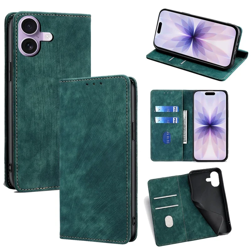 For iPhone 17 Case RFID Blocking Wallet Foldable Stand Leather Phone Cover - Green