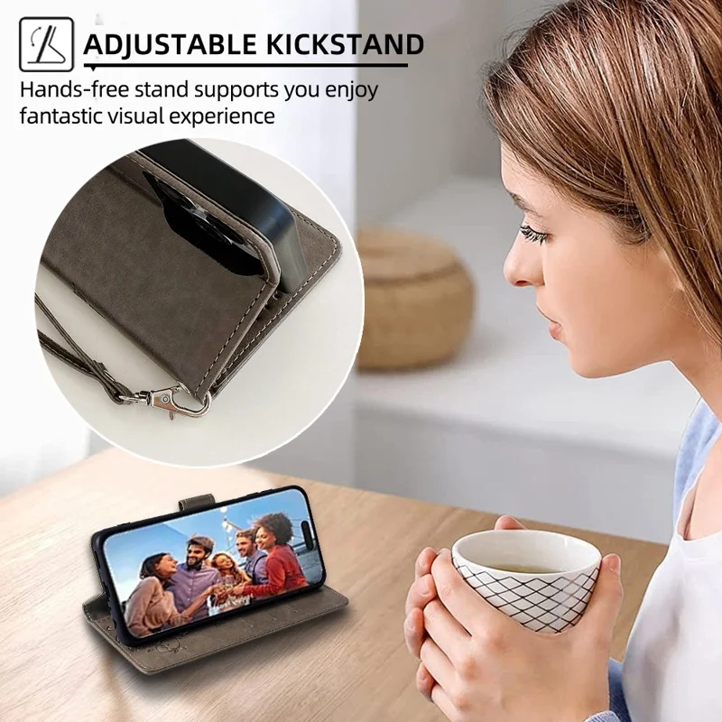 For iPhone Air Case Butterfly Flower Imprinted PU Leather Wallet Phone Cover - Grey