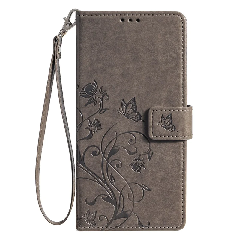 For iPhone Air Case Butterfly Flower Imprinted PU Leather Wallet Phone Cover - Grey