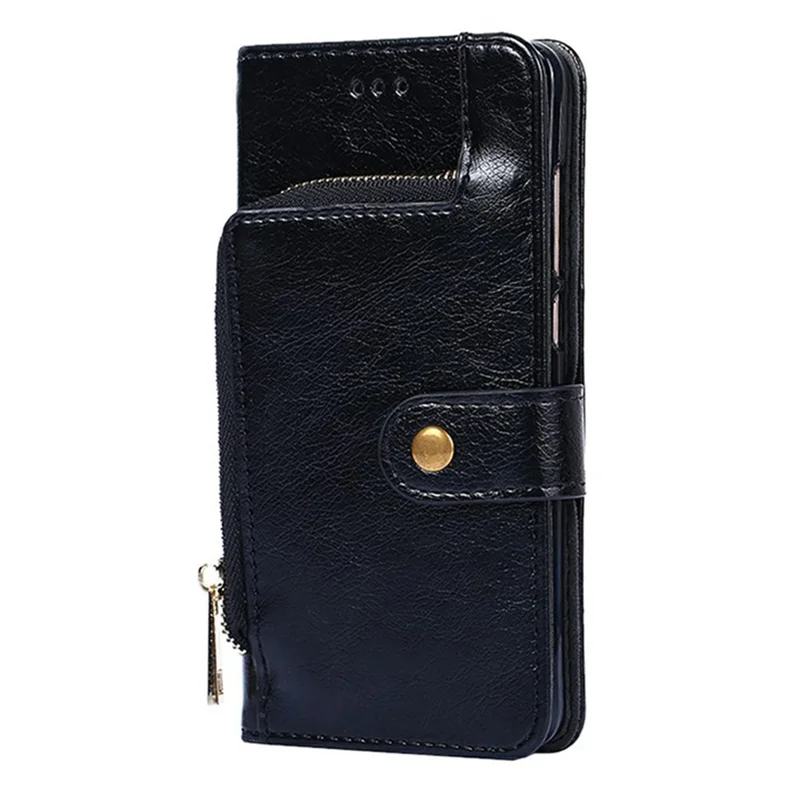 For iPhone 17 Pro Case Zipper Pocket PU Leather Wallet Flip Phone Cover - Black