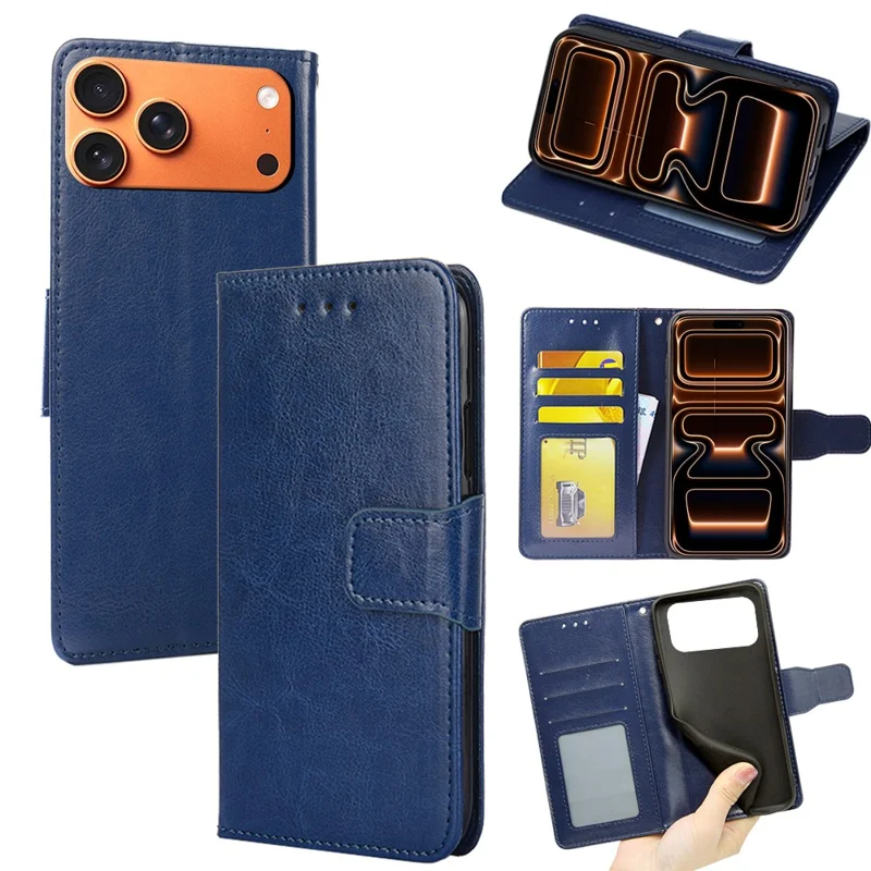 For iPhone 17 Pro Max Case Wallet PU Leather + TPU Folding Stand Phone Cover - Sapphire