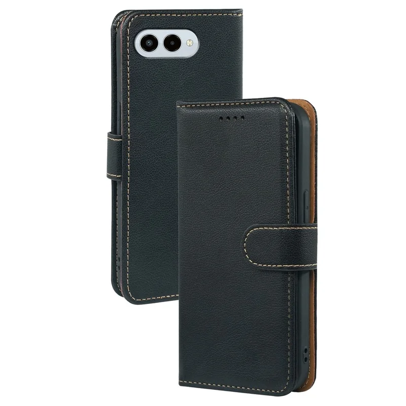 For T-Mobile REVVL 8 Case RFID Blocking Wallet Litchi Texture Leather Phone Cover Magnetic Clasp - Black