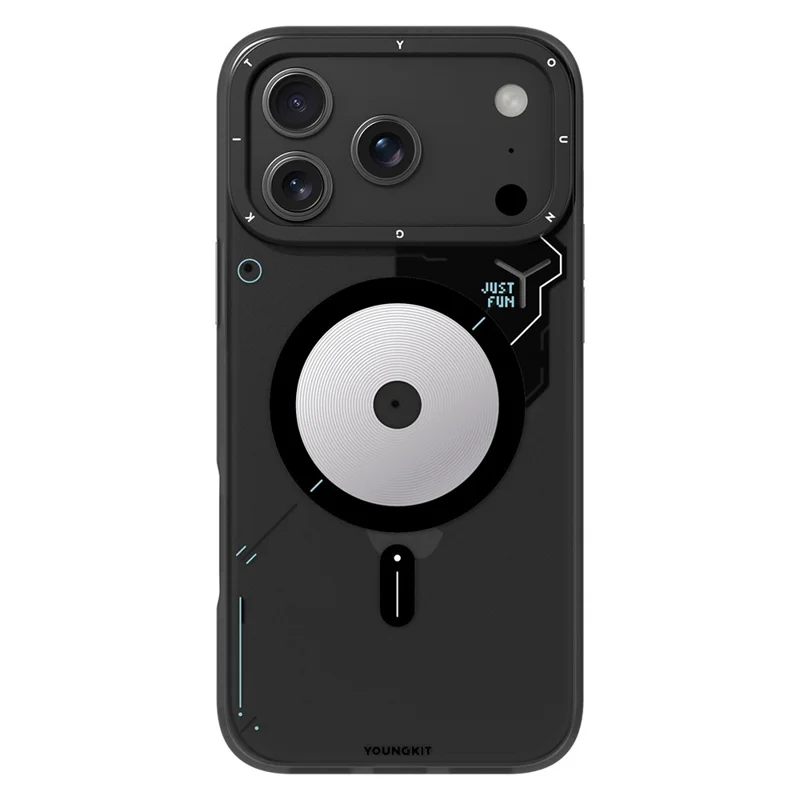 YOUNGKIT For iPhone 17 Pro Max Case Compatible with MagSafe Unique Disc Design TPU + PC Phone Back Cover - Dark Grey