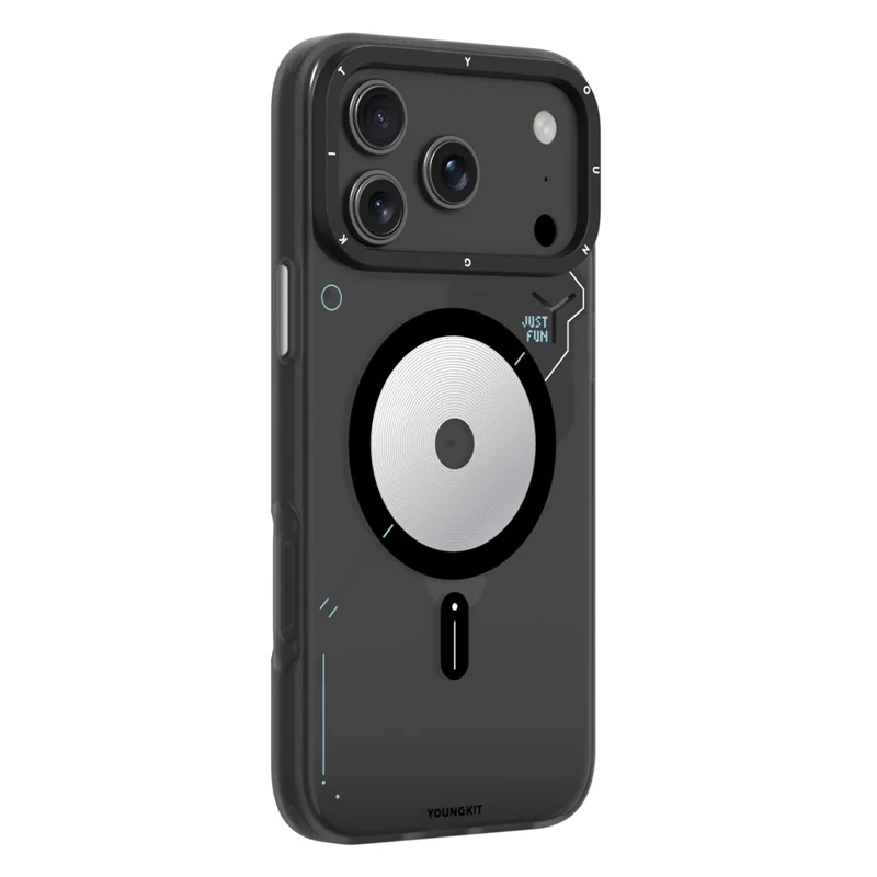 YOUNGKIT For iPhone 17 Pro Max Case Compatible with MagSafe Unique Disc Design TPU + PC Phone Back Cover - Dark Grey