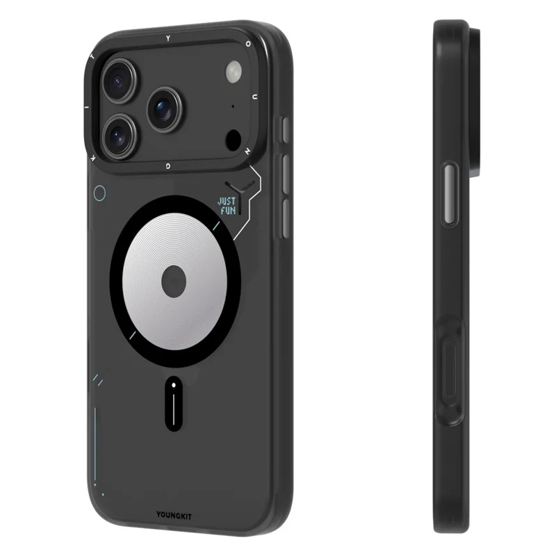 YOUNGKIT For iPhone 17 Pro Max Case Compatible with MagSafe Unique Disc Design TPU + PC Phone Back Cover - Dark Grey