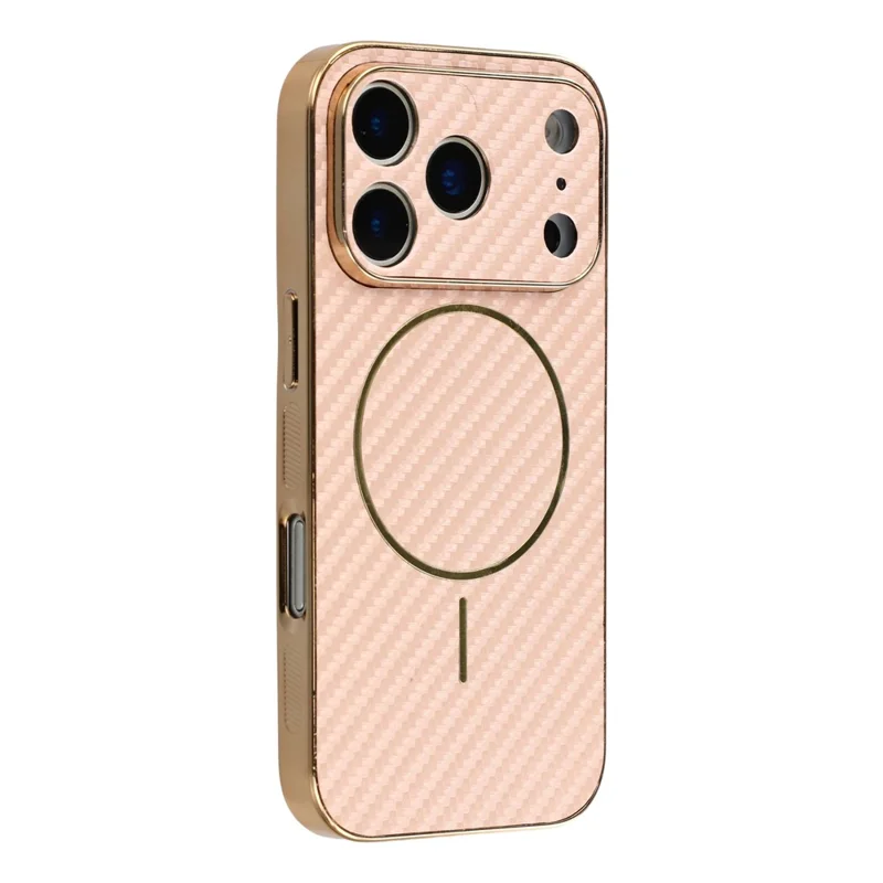 For iPhone 17 Pro Max Phone Case Carbon Fiber Textured Electroplated TPU Back Cover - Pink