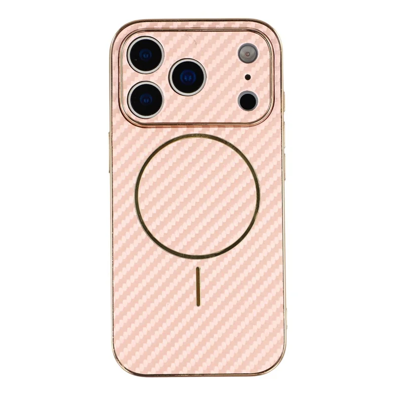 For iPhone 17 Pro Max Phone Case Carbon Fiber Textured Electroplated TPU Back Cover - Pink