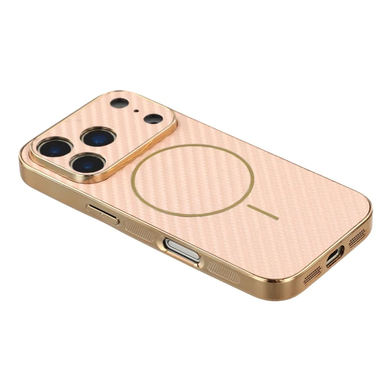 For iPhone 17 Pro Max Phone Case Carbon Fiber Textured Electroplated TPU Back Cover - Pink