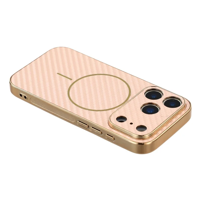 For iPhone 17 Pro Max Phone Case Carbon Fiber Textured Electroplated TPU Back Cover - Pink