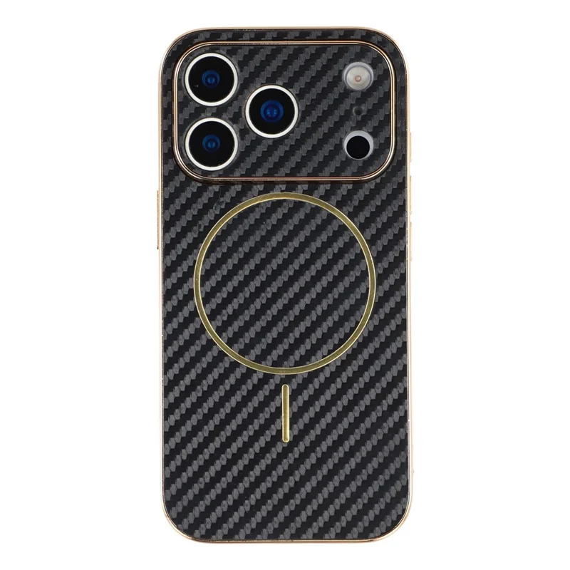 For iPhone 17 Pro Phone Case Carbon Fiber Textured Electroplated TPU Back Cover - Black