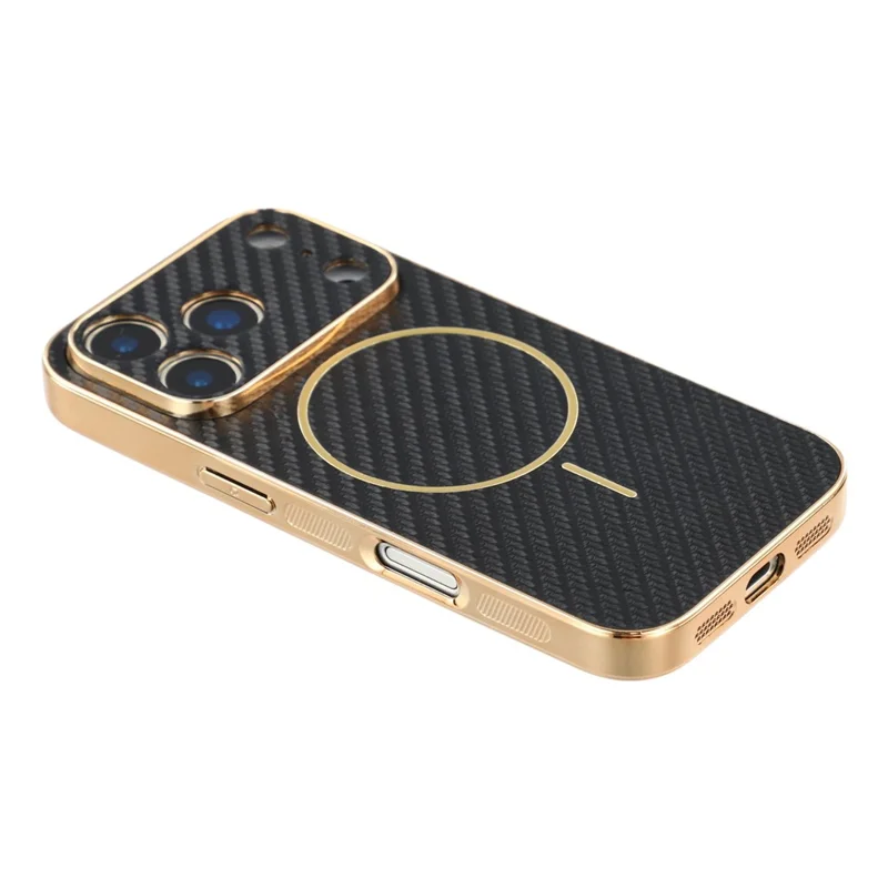 For iPhone 17 Pro Phone Case Carbon Fiber Textured Electroplated TPU Back Cover - Black