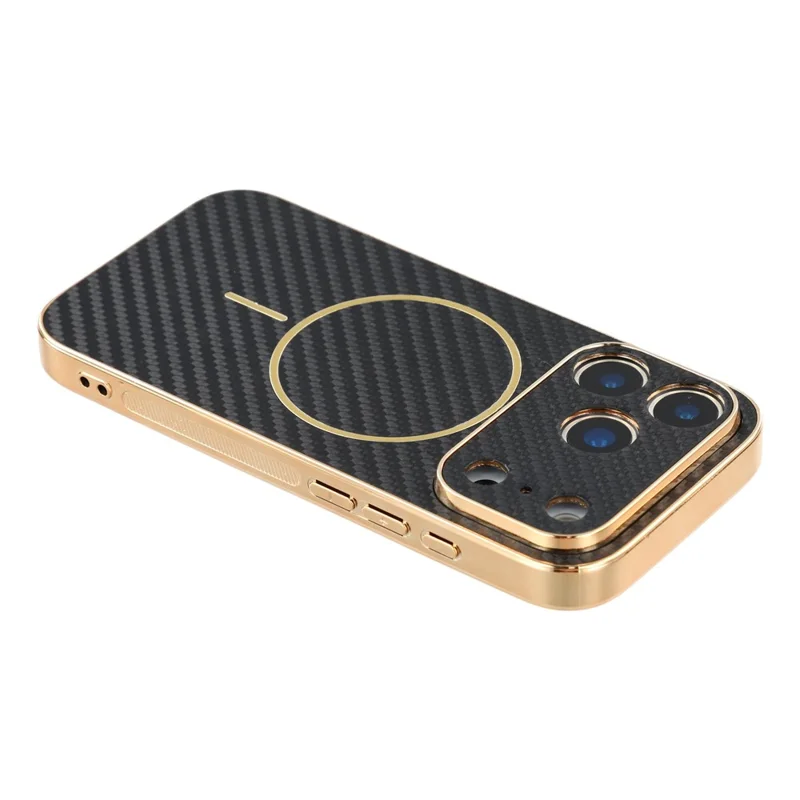 For iPhone 17 Pro Phone Case Carbon Fiber Textured Electroplated TPU Back Cover - Black