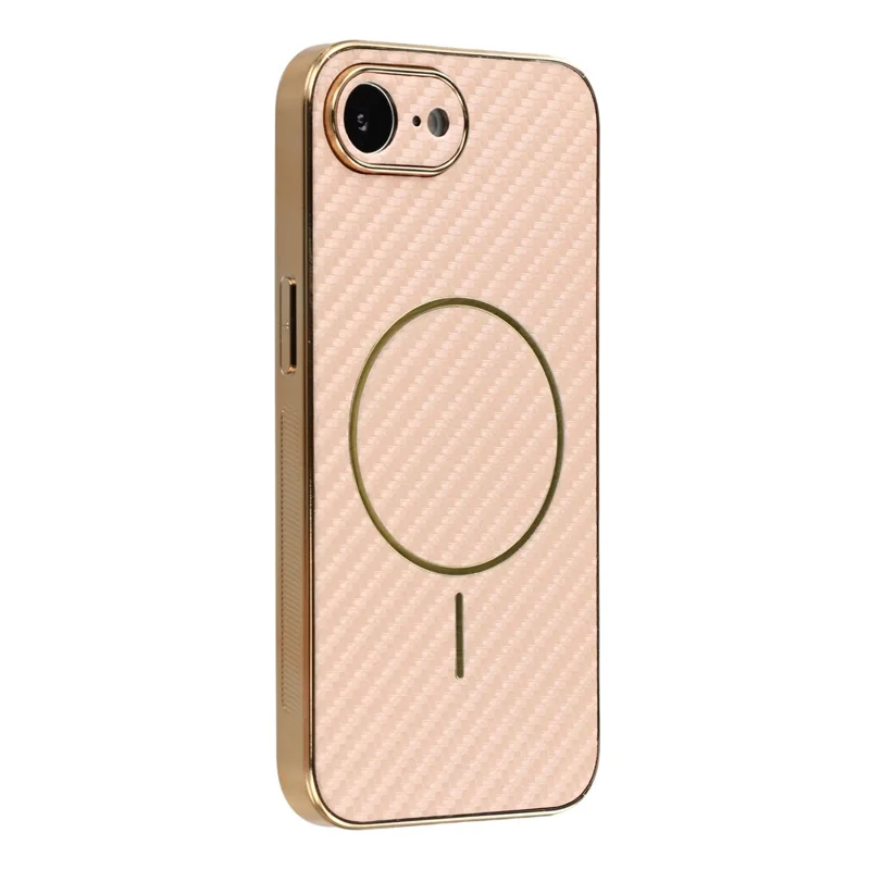 For iPhone 16e Phone Case Carbon Fiber Textured Electroplated TPU Back Cover - Pink