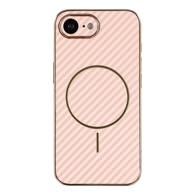 For iPhone 16e Phone Case Carbon Fiber Textured Electroplated TPU Back Cover - Pink