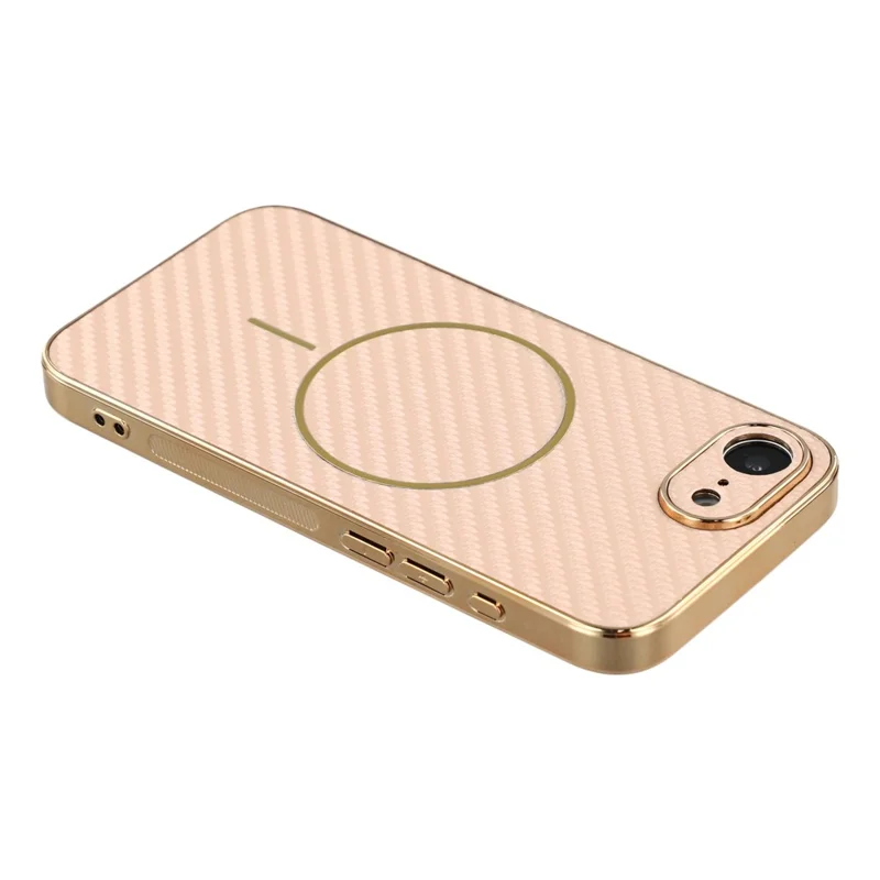 For iPhone 16e Phone Case Carbon Fiber Textured Electroplated TPU Back Cover - Pink
