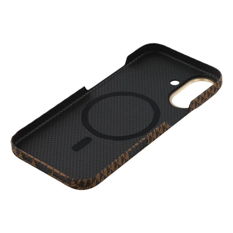 For iPhone 17 Case Compatible with MagSafe Carbon Fiber Texture PC Phone Back Cover - Sunset Gold