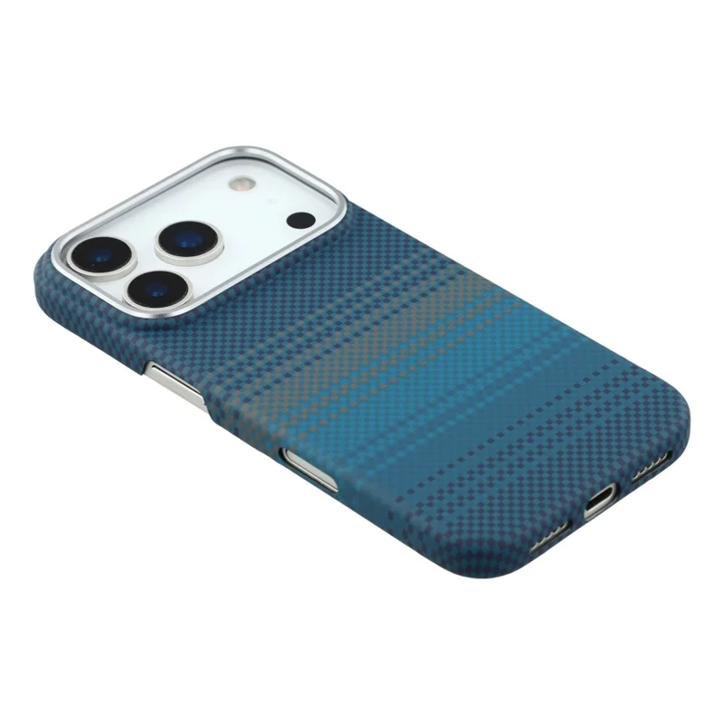 For iPhone 17 Pro Max Case Compatible with MagSafe Carbon Fiber Texture PC Phone Back Cover - Sunset Blue